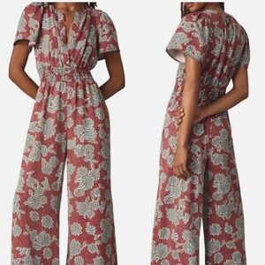 Anthropologie Red Floral Wide-Leg Jumpsuit